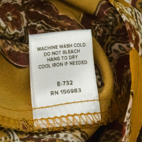 Evereve Size Large L Marigold Yellow Britta Border Floral Print Tie V Neck Top - Picture 6 of 7